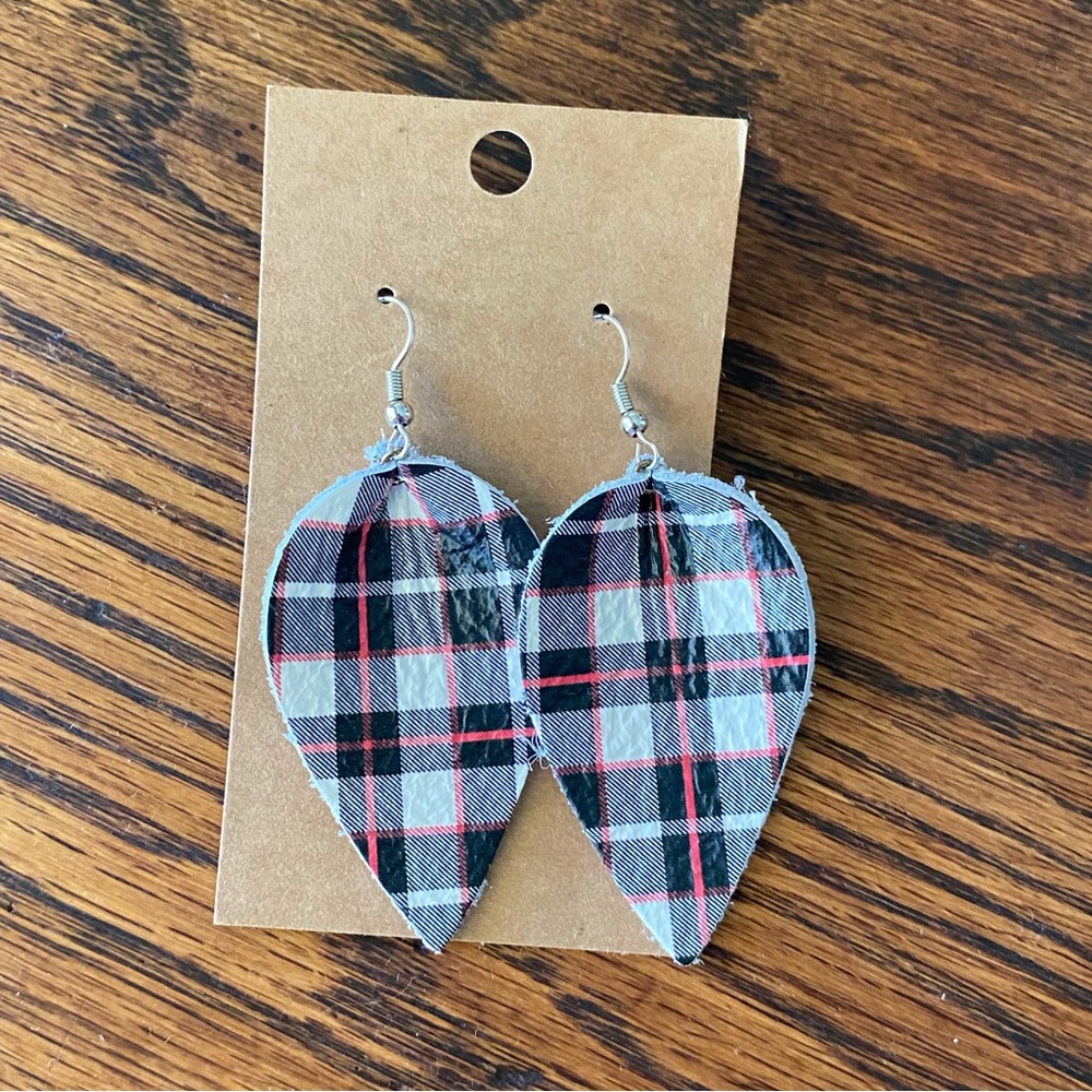 Plaid Faux Leather Earrings